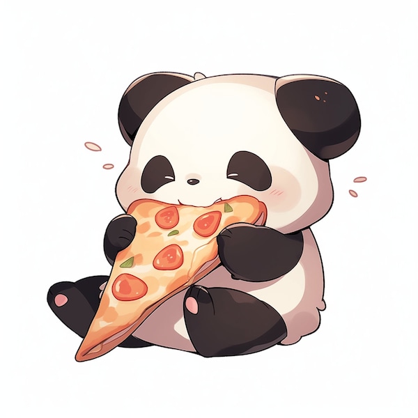 Adorable Panda Munching on a Pizza Slice | Digital Art | Sublimation PNG | Instant Download