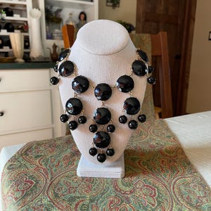 Retro Bubble Drop Black Statement Necklace, Bib Necklace  by ILY Couture