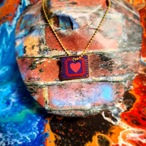 Heart microchip necklace