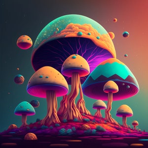 Cosmic Trippy Mushroom Art Digital Download