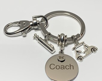 Coach | Golf Coach Gift | Golf Keychain | Personalized Keychain | Business Keychain | Coworker Gift | Cart | Golf Clubs | Auto Accessory