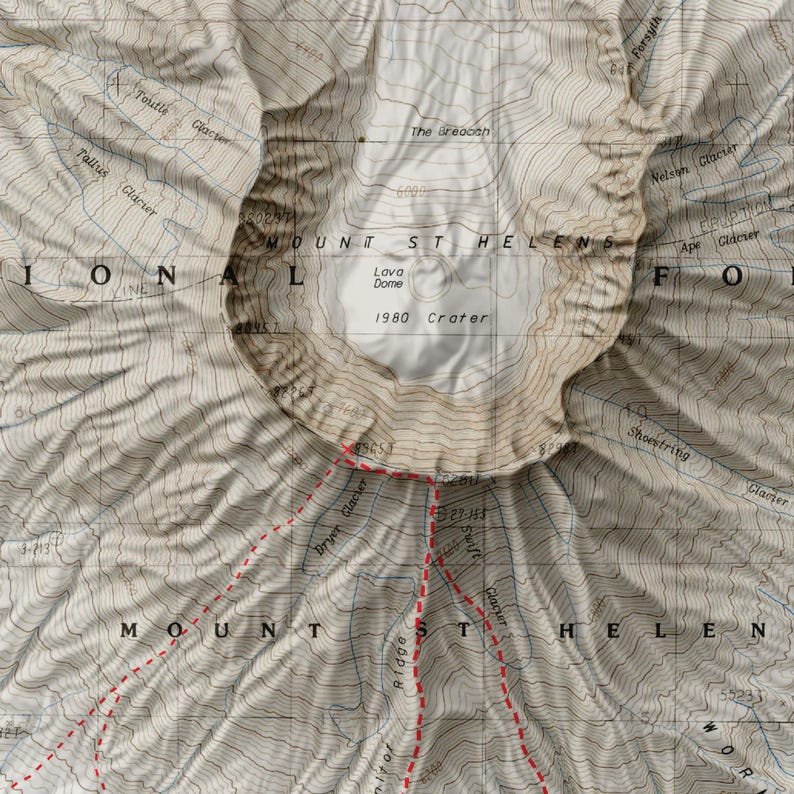 Mt. St. Helens Topographic Map Art Print: Washington Cascade Volcano - Etsy