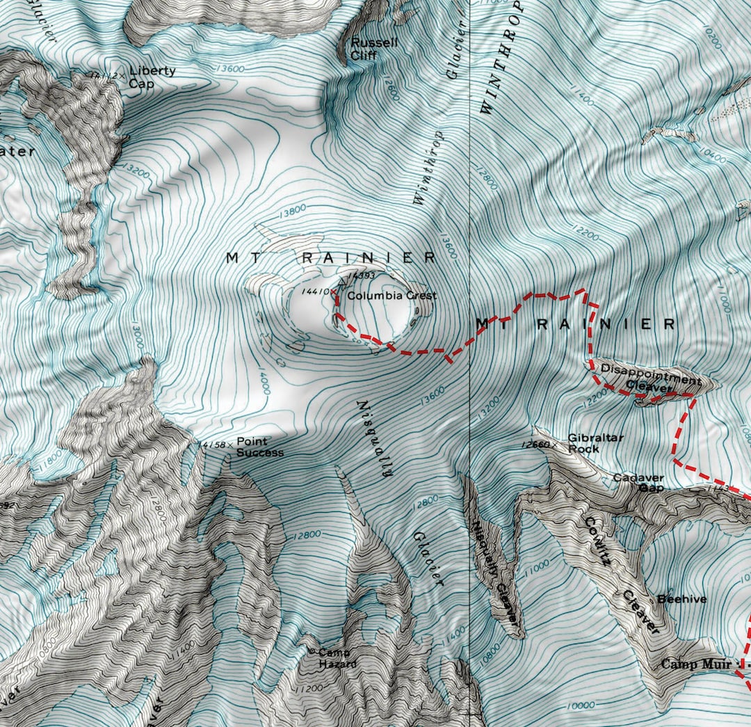 Mt. Rainier Disappointment Cleaver Map Prints Posters Cascades, WA