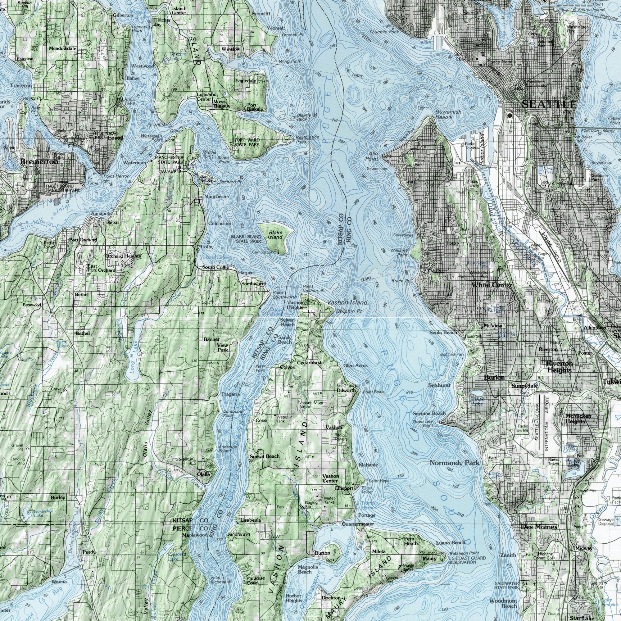 Map of Puget Sound | Western Washington | Framed Print or Poster ...
