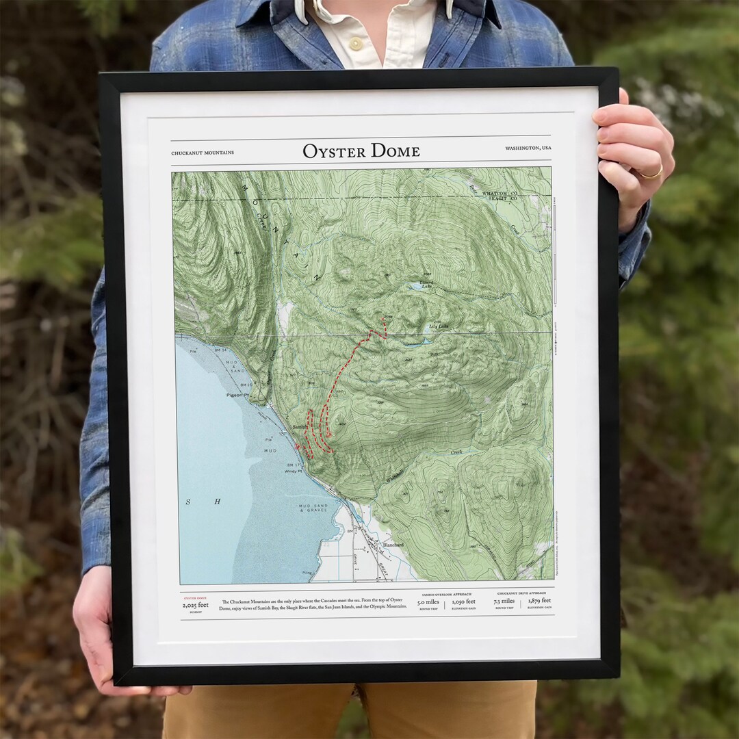Oyster Dome Trail Map Chuckanut Mountains WA Framed Print Etsy