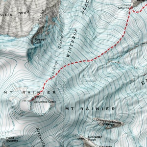 Mt. Rainier: Emmons-Winthrop Glacier | Map Prints + Posters | Cascades, WA | Hillshade + Topography | Backpacking, Camping, Mountaineering