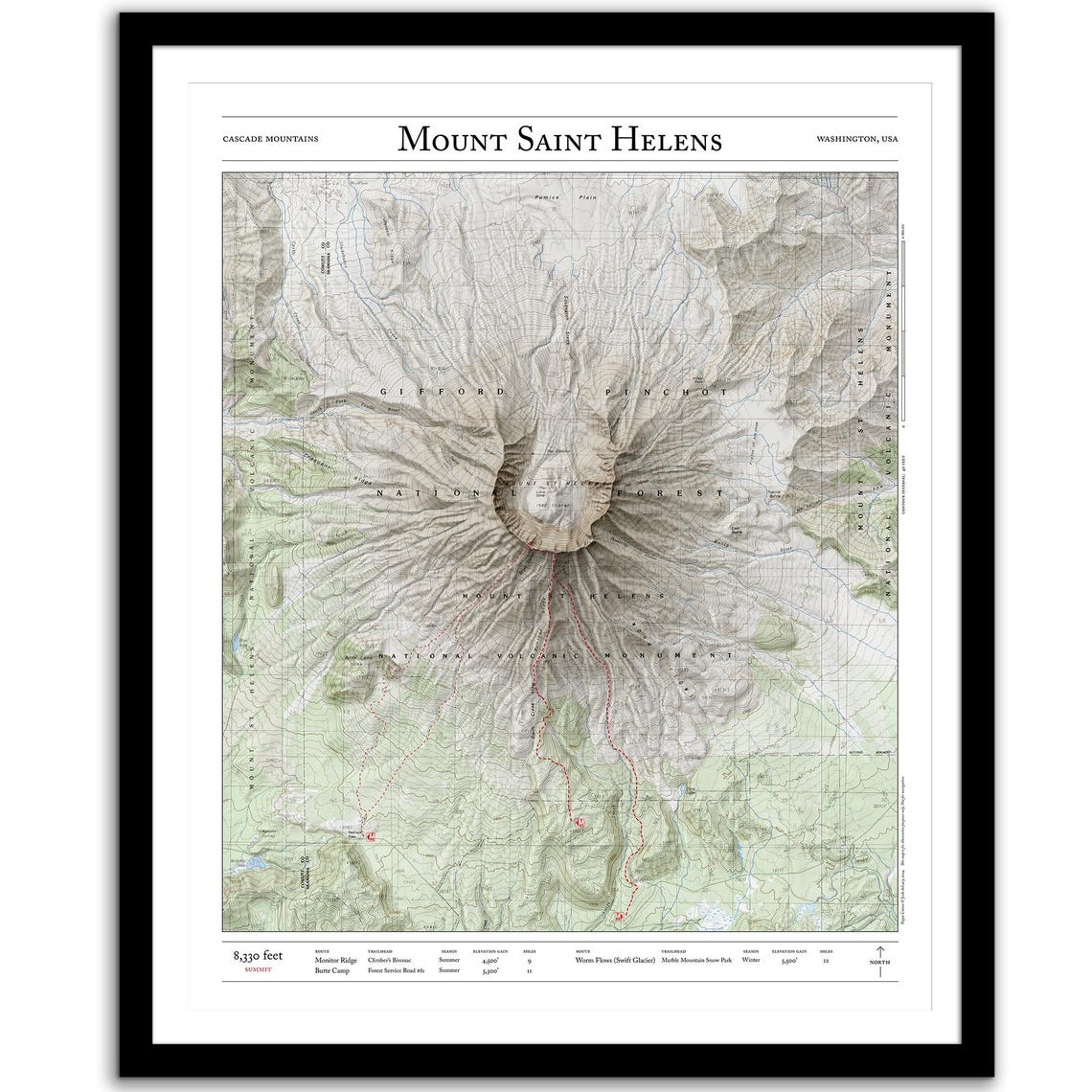 Mt. St. Helens Topographic Map Art Print: Washington Cascade Volcano - Etsy
