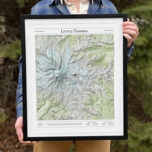 Little Tahoma Trail Map | Mount Rainier, WA | Framed Prints + Posters | Hillshade + Topography | Backpacking, Camping, Mountaineering