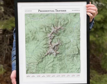 Presidential Traverse Hiking Map: White Mountains Topography Art Print