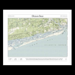 Ocean Isle 1950 Map | Brunswick Islands, NC | Framed Print or Poster | Hillshade + Topography | Barrier Islands, OIB, North Carolina beach
