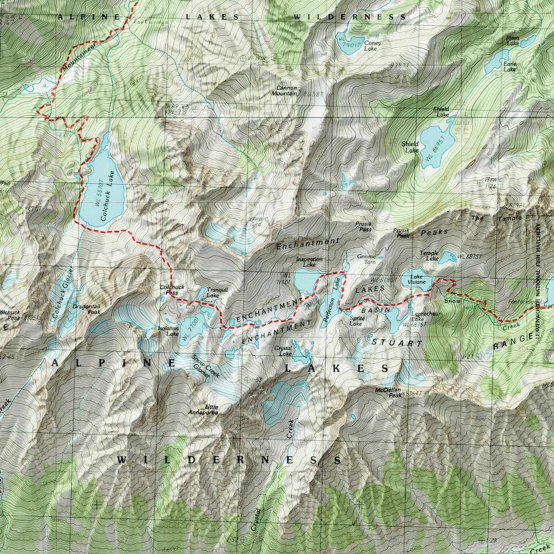 The Trail Map Alpine Lakes Wilderness WA Framed Print Or Il Rawe 