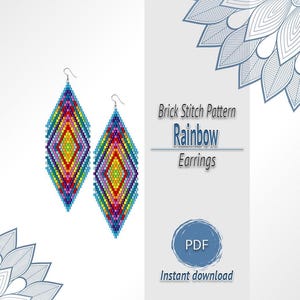 Boucles d'oreilles arc-en-ciel, motif PDF, grille Miyuki Delica Brick Stitch