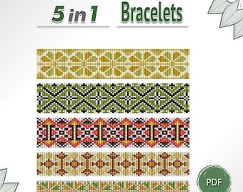 Bead Loom Bracelet Pattern Set 5 Designs, Geometric Seed Bead Bracelets