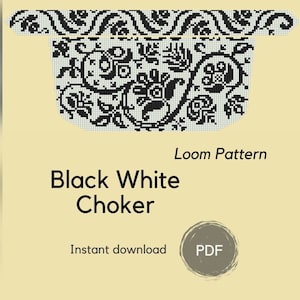 Beaded Black and White Choker Necklace pattern, PDF beading loom pattern, Bead weaving pattern based on Preciosa Rocailles 11/0 seed beads