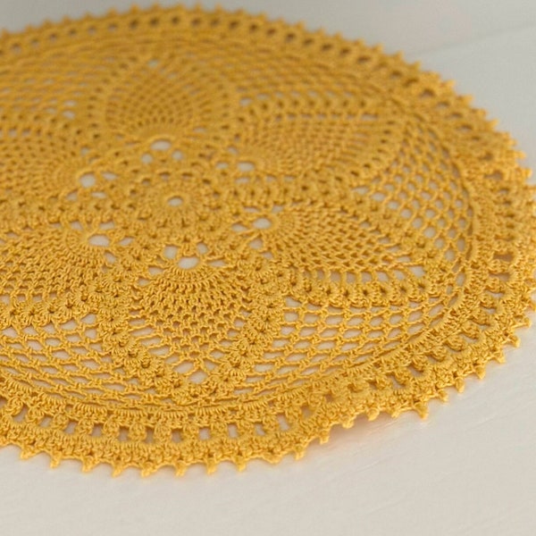 Crochet lace doily English pattern, PDF tutorial, Crochet cotton pineapple doily, Table topper doily step-by-step pattern