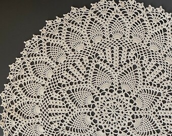 Crochet pineapple doily English pattern, Round lace doily tutorial, Step-by-step table topper doily pattern, Big cotton doily PDF pattern