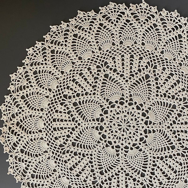 Crochet pineapple doily English pattern, Round lace doily tutorial, Step-by-step table topper doily pattern, Big cotton doily PDF pattern