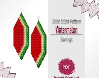 Watermelon Fringe Earrings Beading Pattern PDF, Brick Stitch Seed Bead Chart
