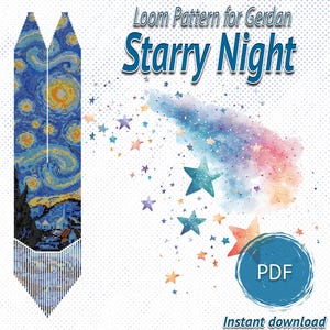 Starry Night Beaded Necklace Pattern PDF, Loom Jewelry Design, Scenic Bead Art, Van Gogh Inspired, Instant Download, Preciosa & Miyuki Beads