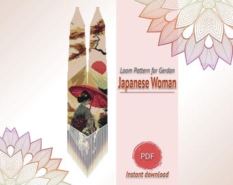 Japanese Woman Gerdan Pattern, Geisha Beaded Necklace PDF, Asian Style Loom Chart