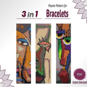 Abstract Faces Peyote Bracelet Patterns, Set of 3 PDF