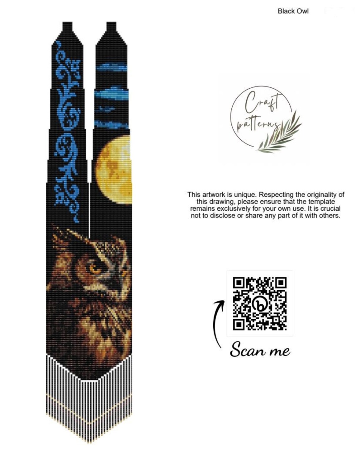 Black Owl Necklace Beaded Pattern PDF Pattern Beaded Gerdan Owl