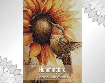 Hummingbird Bead Tapestry Pattern PDF, Sunflower Loom Peyote Beading Chart, Floral Wall Decor