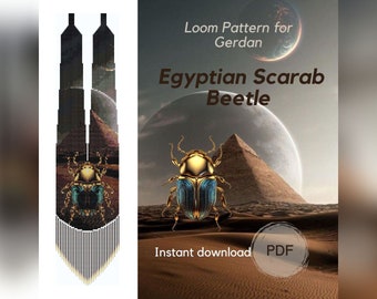 Egyptian Scarab Beetle beaded necklace pattern, PDF loom pattern based on Preciosa Rocailles beads, Traditional Ukrainian gerdan necklace