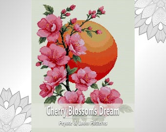 Cherry Blossoms Bead Pattern PDF, Floral Loom & Peyote Tapestry Design