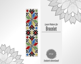 Multicolor Folk Bead Bracelet Pattern, Geometric Seed Bead Loom Chart PDF
