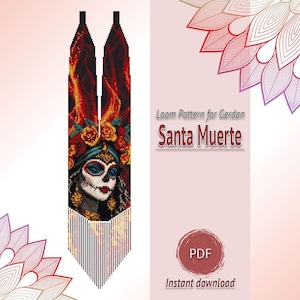 Santa Muerte Gerdan Necklace Pattern PDF, Loom Beading Chart, Mexican Folk Design