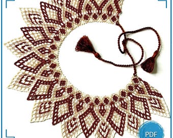 Beaded Lace Collar Pattern PDF, Brown and Cream Netting Necklace Chart