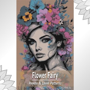 Patrón de tapiz de cuentas de hadas de flores (PDF), gráfico de retrato de telar y peyote