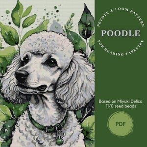 Poodle Bead Tapestry Pattern PDF, White Dog Portrait Loom & Peyote Chart