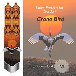 Gerdan beaded necklace pattern, Crane Bird beading loom pattern, PDF pattern beaded gerdan, Traditional Ukrainian necklace