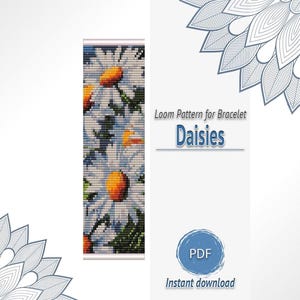 Daisies Loom Bracelet Pattern PDF, Seed Bead Floral Design
