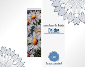 Daisies Loom Bracelet Pattern PDF, Seed Bead Floral Design