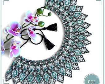 Emerald Green Beaded Collar Pattern PDF, Netting Necklace Chart, Lace Beadwork Design