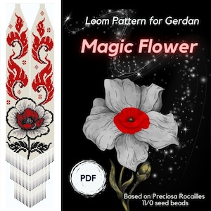 Magic Flower beaded necklace pattern, PDF beading loom pattern based on Preciosa Rocailles seed beads, Traditional Ukrainian gerdan necklace