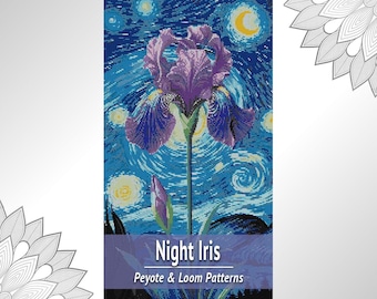 Night Iris Bead Tapestry Pattern PDF, Floral Loom & Peyote Beading Chart
