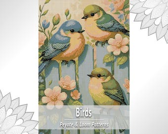 Birds Bead Tapestry Pattern PDF, Loom and Peyote Bead Chart, Floral Beadwork Design