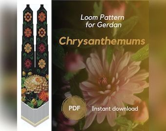 Chrysanthemums necklace beaded pattern, PDF pattern beaded gerdan, November birth mum flower beading loom pattern, Bead Ukrainian necklace