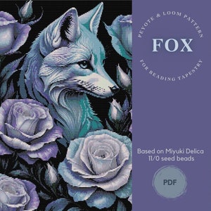 Fox Bead Tapestry Pattern, Lavender Roses Beading Design, Loom & Peyote Chart, PDF Download, Miyuki Delica 11/0 Seed Beads