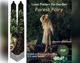 Forest Fairy Mavka bead necklace pattern, PDF loom pattern based on Preciosa Rocailles seed beads, Traditional Ukrainian gerdan necklace