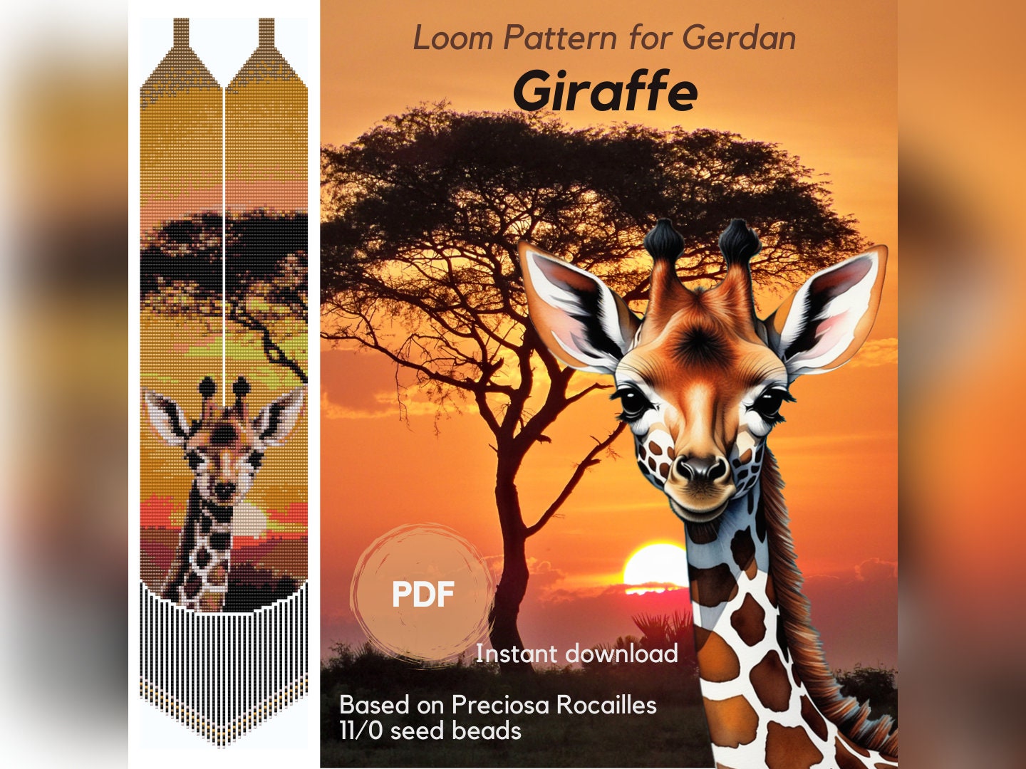 Giraffe Beaded Necklace Pattern, PDF Loom Pattern Based on Preciosa ...