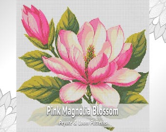 Magnolia Flower Bead Tapestry Pattern PDF, Floral Loom and Peyote Chart