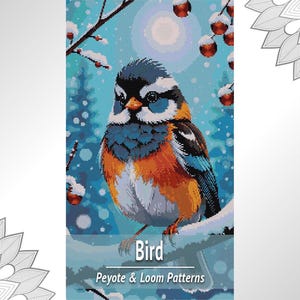 冬の鳴き鳥のビーズタペストリーパターン、動物の織機とペヨーテのPDFチャート
