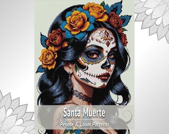 Santa Muerte Seed Bead Tapestry Pattern, 2 in 1 Loom and Peyote Chart PDF