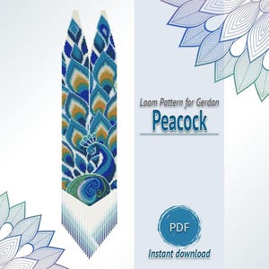 Peacock Beaded Necklace Pattern PDF, Loom Gerdan Design, Blue Feather Beadwork Chart