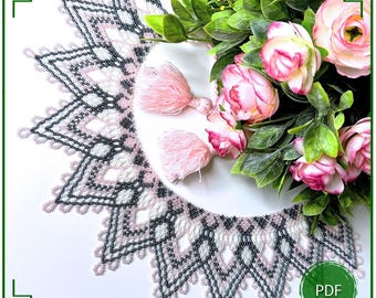 Beaded Lace Collar Pattern PDF, Pearl Pink and Grey Netting Necklace Chart